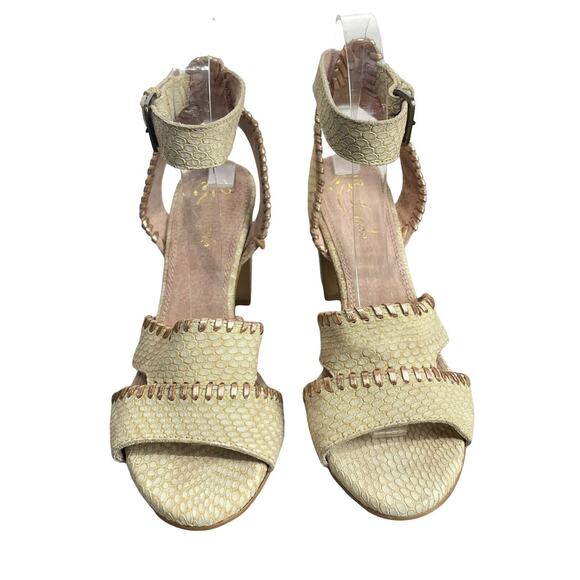 Anthropologie Liendo stitched side Snakeskin Buckle heels Size 8 - Picture 9 of 12